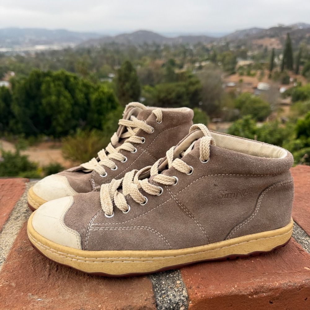 Vintage Simple OS Sneaker Mid Top Suede Brown Taupe Retro 90s Skate Shoes Mens 9